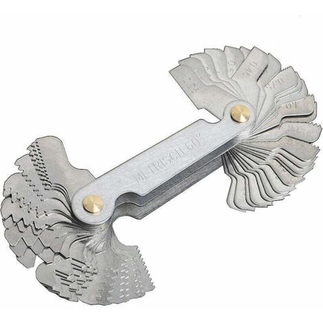 SHINING HOUSE Peine para roscar, calibre de rosca métrico, 58 hojas, tornillo de fijación, calibre de paso de rosca, calibre de sistema métrico en pulgadas, plateado, una pieza