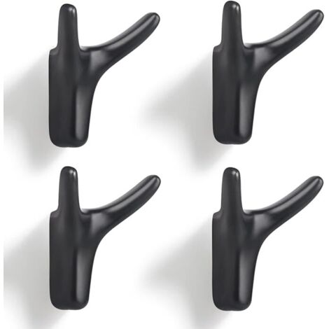 SHINING HOUSE Percha de pared con doble gancho, resistente percha de pared de aleación de zinc, percha de puerta sólida para entrada, dormitorio, sala de estar, cocina (negro 666338 mm)