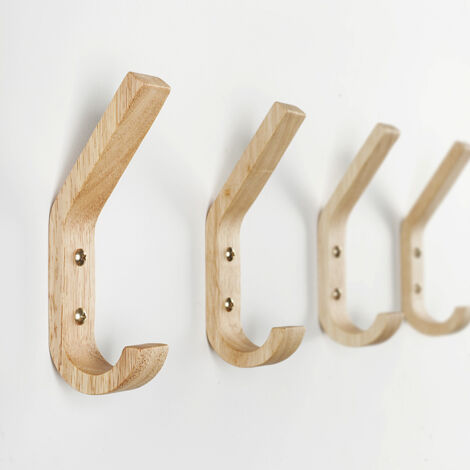 SHINING HOUSE Perchero de madera, perchero en forma de J de 4 piezas, ganchos para toallas de pared mejorados, roble de grado A, superficie pulida a mano, adecuado para cocina y dormitorio