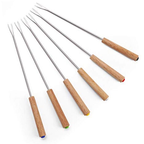 SHINING HOUSE Pieces Cheese Fondue Forks with Wooden Handle Stainless Steel Fondue Stick Burgundy Fondue Stick Chocolate Fork 24cm for Barbecue, Bread, Vegetables