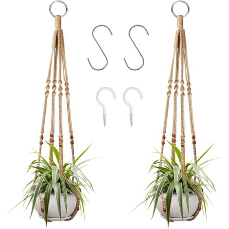 SHINING HOUSE Piezas Maceta de macramé para colgar en interiores, macetero de cuerda de algodón de macramé, decoración con 4 ganchos
