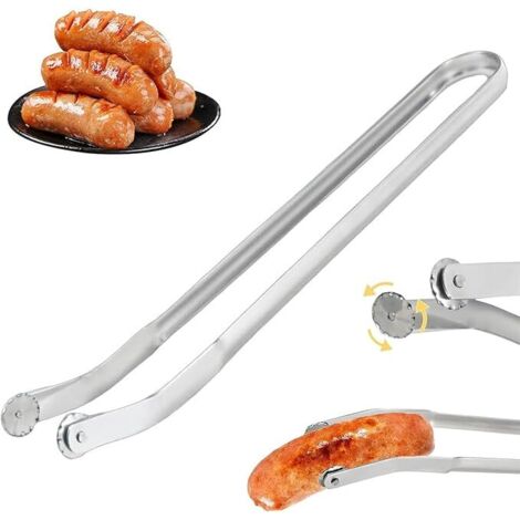 SHINING HOUSE Pinzas para barbacoa, pinzas largas para barbacoa, rodillo para barbacoa, pinzas para salchichas, rodillo para salchichas con rodillos, utensilios para barbacoa, accesorio para parrilla
