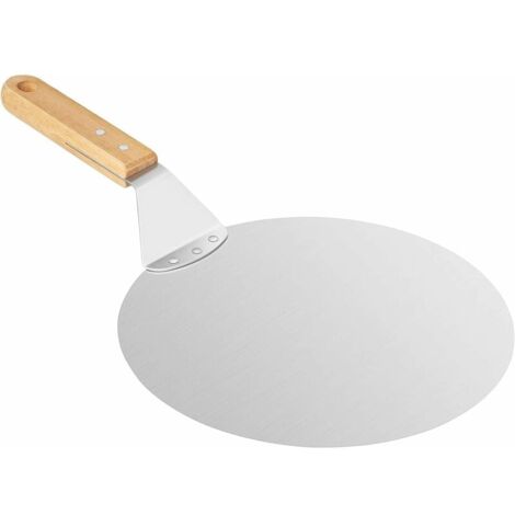 SHINING HOUSE Pizza Peel, Round Pizza Paddle with Wooden Handle and Stainless Steel Metal Tray for Homemade Pizza, Pastries, Dough etc, 10 Inch,