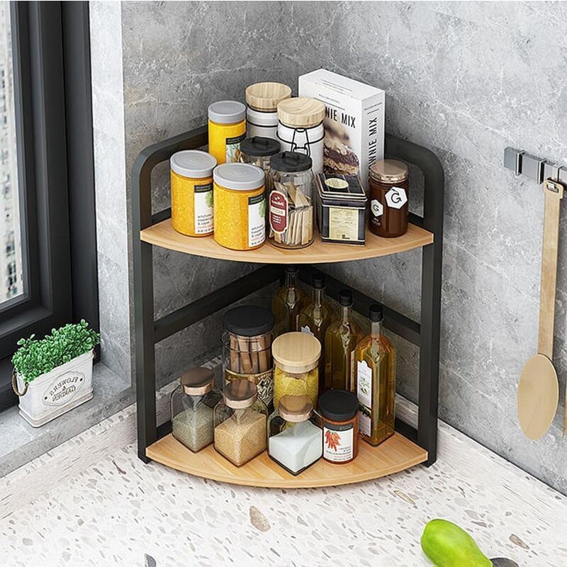 Shining House - Plan de travail de cuisine, étagère d'angle, étagère à épices, accessoires de cuisine, étagère à épices, triangle, fer, organisateur