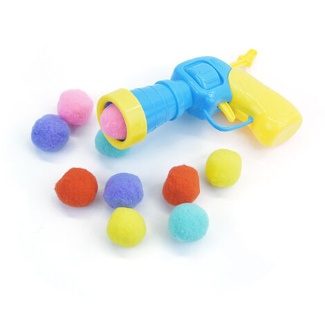 SHINING HOUSE Pompones para gatos, 100 piezas de juguetes con pelotas para gatos con lanzador de pelotas para gatos, juguete interactivo para gatos de interior para gatitos, pelotas de peluche para ga