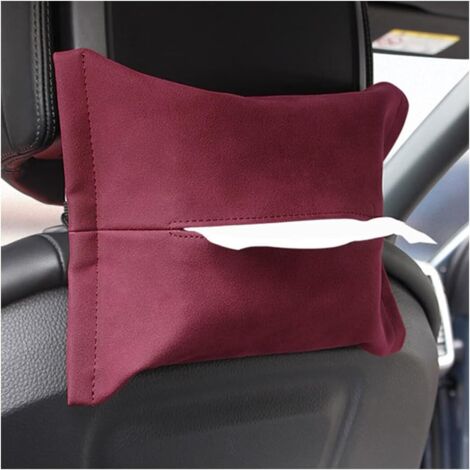 SHINING HOUSE Porta pañuelos para coche, porta servilletas de gamuza para parasol de coche, caja de pañuelos colgante para reposabrazos de coche, utilizado en la mayoría de los coches (rojo vino)