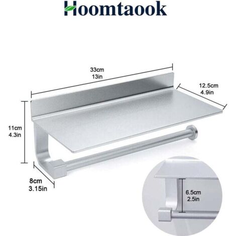 SHINING HOUSE Portarrollos de papel higiénico, porta rollos de papel, dispensador, accesorios de cocina, portarrollos de cocina en aluminio mate sin perforación, color plata