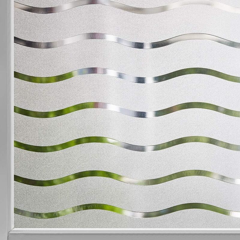 SHINING HOUSE Privacy Window Film Frosted Self Adhesive Window Sticker No Glue Static Cling Glass Film Opaque UV Protection Wave Pattern 44.5x200cm