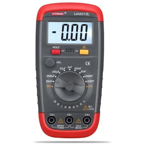 SHINING HOUSE Probador de capacitores profesional Multímetro de capacitancia digital con retroiluminación LCD y estuche de seguridad con pantalla