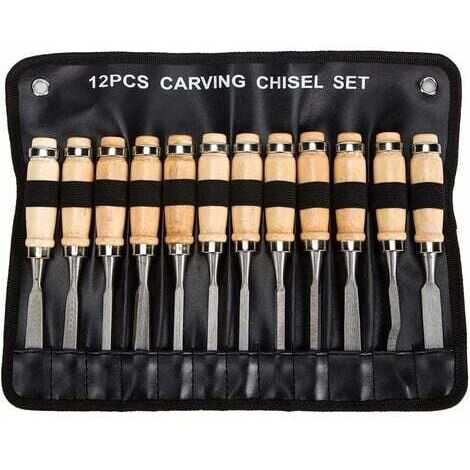 SHINING HOUSE Professionelles Holzbearbeitungsmeißel-Set – 12-teiliges, scharfes Holzbearbeitungswerkzeug-Set mit Tragetasche – ideales Zimmermannsmesser-Schnitzset für Schnitzanfänger