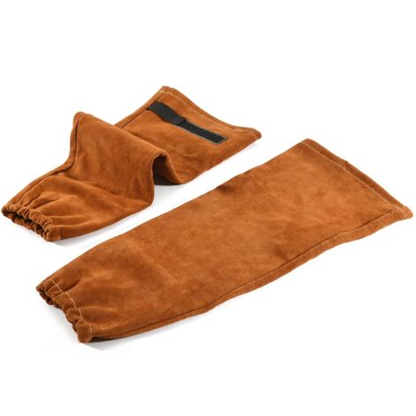 SHINING HOUSE Puños de soldador para hombres y mujeres, mangas de soldadura de cuero de vaca y forro antiadherente, mangas de protección para brazos ignífugas y resistentes al calor, 1 par