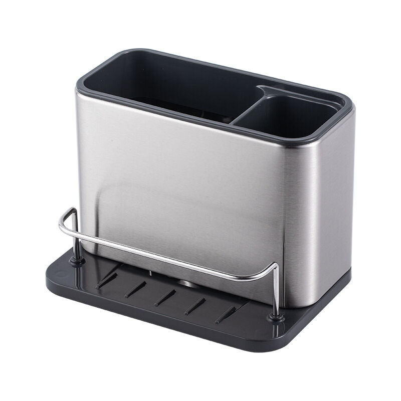 Rangement évier, Porte Eponge Evier Cuisine en Acier Inoxydable, Support pour Éponge avec bac de récupération, Porte-ustensiles de Cuisine