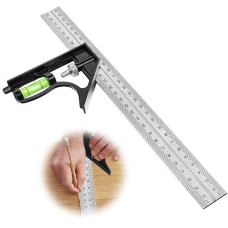 SHINING HOUSE Regla de ángulo combinada, herramientas de trazado de 300 mm con nivel de burbuja y regla de línea práctica, ideal para herramientas de bricolaje, medición y marcado