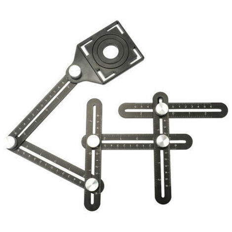 SHINING HOUSE Regla plegable multifuncional de aleación de aluminio para seis baldosas de vidrio, localizador de líneas de trepanación de barro, herramienta universal para perforar agujeros para albañ