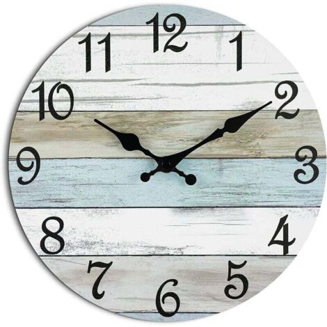 SHINING HOUSE Reloj de pared de 10 pulgadas, silencioso, sin tictac, funciona con pilas, rústico, costero, decorativo para baño, cocina, dormitorio, sala de estar