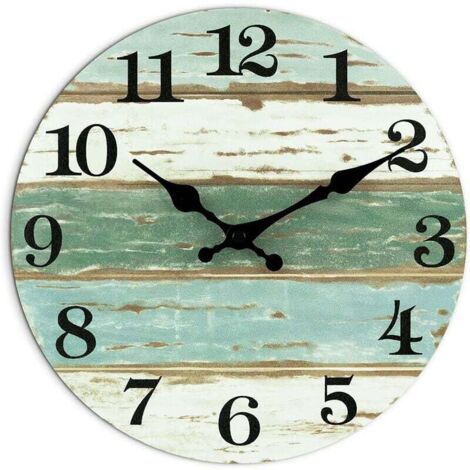 SHINING HOUSE Reloj de pared de 25 cm, color gris y azul, silencioso, funciona con pilas, con temática náutica de Costatal Beach para baño, cocina, oficina, sala de estar y dormitorio