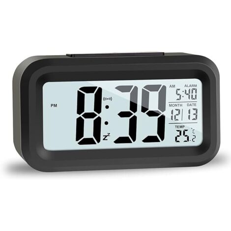 SHINING HOUSE Reloj despertador digital LCD, reloj despertador de viaje con función de repetición de fecha y temperatura, reloj digital sin tictac para dormitorio, hogar y oficina
