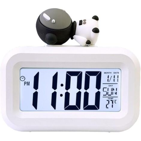 SHINING HOUSE Reloj despertador LCD de alta definición con pantalla retroiluminada, multifuncional, ahorro de energía para dormitorio, viajes, color blanco