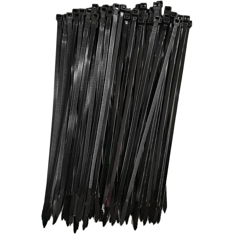 Shining House - Reusable Plastic Cable Ties, 250mm x 7.6mm, Reusable Cable Ties, Rilsan Nylon Cable Ties, 250mm Cable Ties, Black, Pack of 100 Pieces