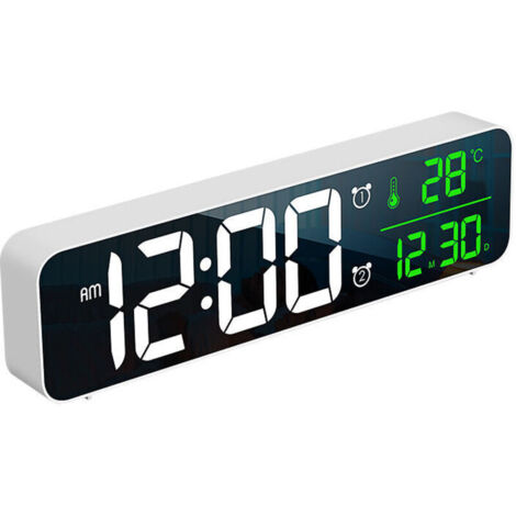 SHINING HOUSE Réveil Numérique, Horloge Murale Réveil Matin LED Digital Miroir Grand Ecran avec Température Date, une pièce
