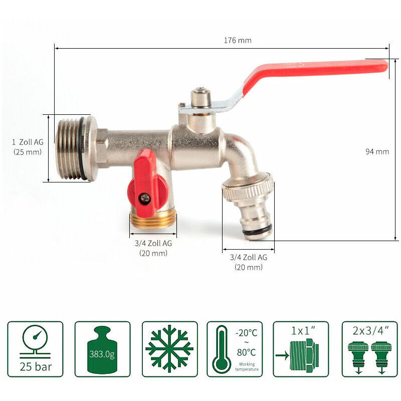 Robinet double de jardin, robinet en laiton, robinet double bsp 3/4 pouces de haute qualité - Shining House