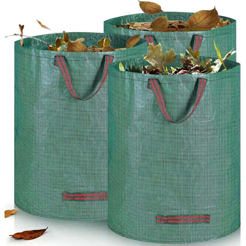 Sac Jardinage Déchets, Sac Déchets Verts, 3 x 272L Sacs Jardin Autoportant, Big Bag avec Poignées, Étanche, Pliable et Réutilisable, Sacs à Déchets