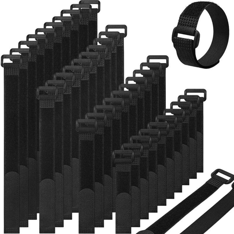 SHINING HOUSE Sangles Scratch 40 PCS, Attache Cable Noir 2 cm x 20 cm( 40 PCS), bande Velcr Réutilisable Serre Cable Auto-agrippant, Attache Câble en