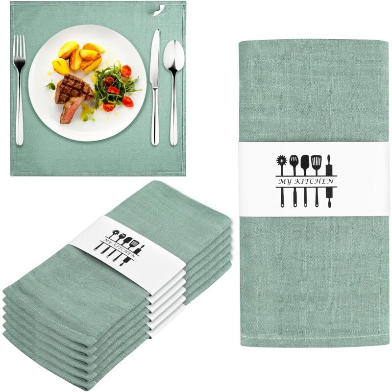 Shining House - Serviette de Table Tissu Vert,Serviettes de Table en Tissu,Lot de 6 Serviettes en Lin Durable,6 Pièces Serviettes en Lin,Serviettes