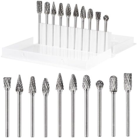 SHINING HOUSE Set mit 10 Doppelschnitt-Rotationsgraten aus Wolframkarbidstahl, Rotationsgraten für Elektrowerkzeuge, 1/8-Zoll-Schaft zum Metallpolieren, Gravieren, Bohren