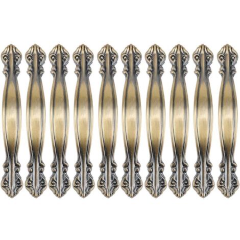 SHINING HOUSE Set mit 10 Vintage-Antik-Bogen-Schrankgriffen – Möbeltürgriffe, 14,5 cm lang (96 mm Lochabstand) – grüne Bronze
