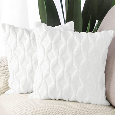 SHINING HOUSE Set mit 2 dekorativen Kissenbezügen aus Wollsamt mit verstecktem Reißverschluss für Couch, Bett, Sofa, Weiß, 45 x 45 cm