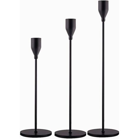 SHINING HOUSE Set mit 3 mattschwarzen Kerzenhaltern für Stabkerzen, dekorative Kerzenhalter für Hochzeit, Esszimmer, Party, passend für 1,9 cm dicke Kerzen und LED-Kerzen (Kerzenhalter aus Metall).