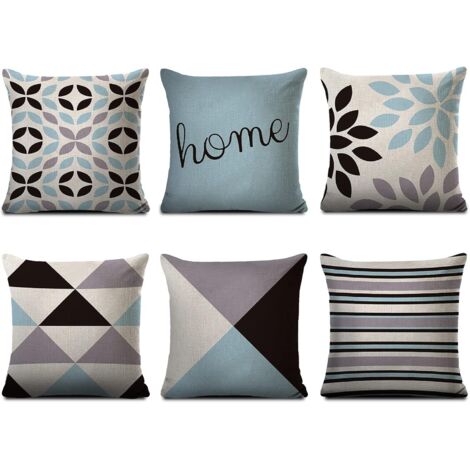 SHINING HOUSE Set mit 6 dekorativen Kissenbezügen aus Leinen, 40 x 40 cm, Kissenbezüge mit geometrischem Muster für Sofa, Büro