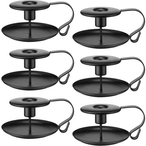 SHINING HOUSE Set mit 6 schwarzen Kerzenhaltern aus Schmiedeeisen, Kegelkerzenhalter aus Metall, Eisen, Vintage-Kerzenhalter mit Griff für 0,79 cm dicke Kerzen, Weihnachts-, Hochzeits-, Party-Dekorati