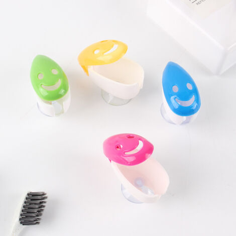 SHINING HOUSE Set of 4 Plastic Antibacterial Toothbrush Holder with Suction Cup