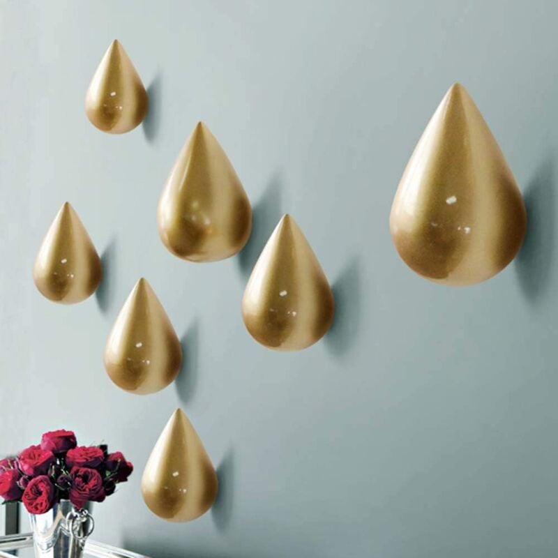 SHINING HOUSE Set of 7 Creative Water Drop Coat Hooks Wall Decor Modern Decoration, Gold