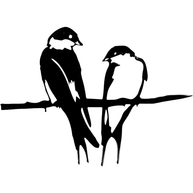 SHINING HOUSE Silhouette doiseau, 2 Oiseaux sur la Branche métal Art Jardin décoration, Noir - Black