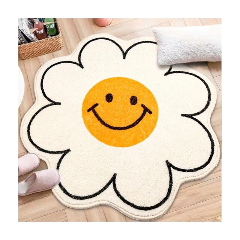 Smiley Tapis de bain antidérapant absorbant l'eau, tapis de bain en peluche, doux et confortable, antidérapant, lavable en machine (60 x 60 cm)