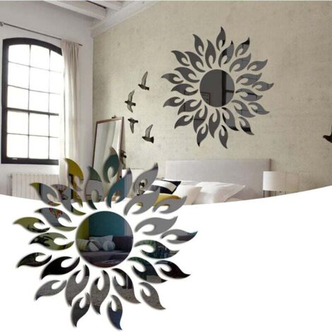 SHINING HOUSE Sonnenblume DIY dekorativer Spiegel-Wandaufkleber, 3D-Acryl-Sonnenblumen-Spiegel, Wohnzimmer, Schlafzimmer, Art-Deco-Wandaufkleber (schwarz)