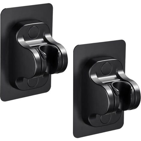 SHINING HOUSE Soporte de ducha sin perforaciones, autoadhesivo, soporte de cabezal de ducha de pared desmontable con ángulo ajustable, para cabezal de ducha de mano, 2 piezas (negro)