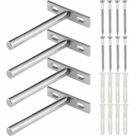 SHINING HOUSE Soporte de estante de pared oculto en forma de T, 4 soportes de estante de metal ocultos para estante flotante, soportes de estante flotante invisibles plateados para bricolaje en la par