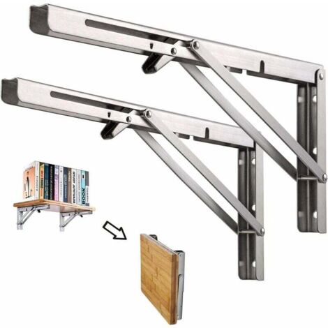 SHINING HOUSE Soporte de pared plegable de 200 mm, 2 piezas de soporte de consola plegable de acero inoxidable, marco de soporte de soporte de garaje, soporte resistente para cocina, dormitorio