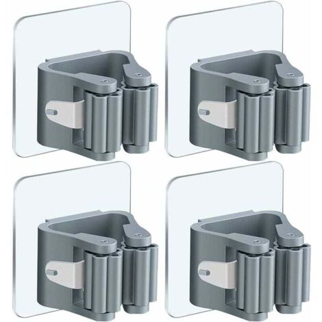 SHINING HOUSE Soporte para escobas, soporte autoadhesivo para fregona, soporte para fregona multifuncional montado en la pared con ganchos, gancho de almacenamiento, clip para fregona para cocina, jar