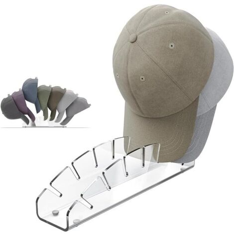 SHINING HOUSE Soporte para gorras de acrílico, almacenamiento para gorras, capacidad para 7 gorras de béisbol, soporte para gorras, estante para gorras, transparente