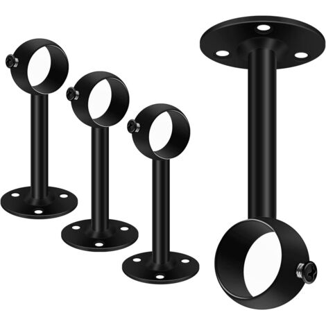 SHINING HOUSE Soportes para barra de cortina de techo, soportes para barra de cortina de metal resistente, acero inoxidable, soportes para barra de cortina negros de 25 mm para gabinete con brida de a