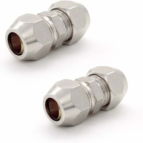 SHINING HOUSE Stück 8 mm Kompressionshülsen-Schlauchverschraubung, silberne pneumatische Schlauchverschraubung, vernickeltes Kupferrohr, doppelter gerader Schnellverbinder, geeignet für Sanitär, Luftk