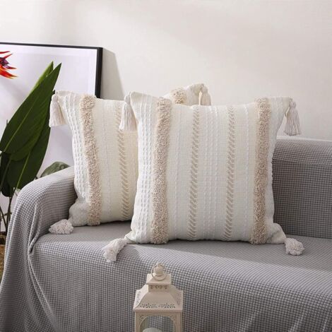 SHINING HOUSE Stück dekorative Kissenbezüge, Kissenbezug mit getufteter Quaste, Boho-Kissen für Sofas, Schlafzimmer, Wohnzimmer, Auto, Büro (45 x 45 cm)