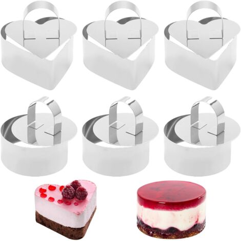 SHINING HOUSE Stück Gebäckring, runde Ausstechformen mit Stopfer, Törtchenformen, Mousseform für Dessertkuchen aus Edelstahl