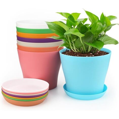 SHINING HOUSE Stücke 10 cm Kunststoff-Pflanztöpfe klein, Topfdeckel für drinnen und draußen, Blumentopf mit Tabletts, geeignet für Setzlinge, Kakteen, Sukkulenten, Orchideen, Kräuter – 8 bunt, 8,5 x 8