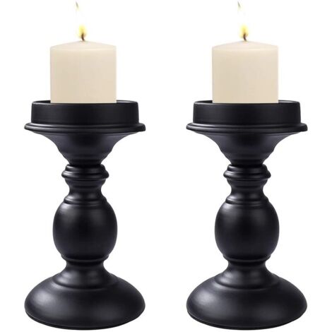 SHINING HOUSE Stumpenkerzenhalter in schwarzem Kerzenständer, 2 Stück, Retro-Kerzenständer, Hochzeitstischdekoration, Tischdekoration für Abendessen, Tischdekoration für Partys, Weihnachten (Kerze nic